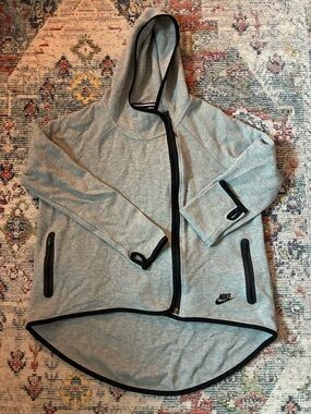 Nike Women's Heather Gray Hooded Zip Bomber Jacket with Black Trim